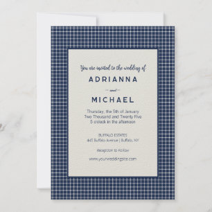 Karierte Hochzeitseinladung in klassischem Blau un Einladung