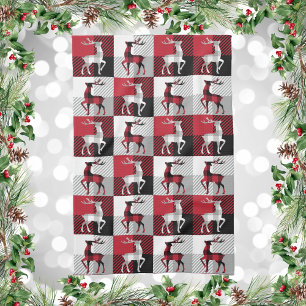 Karierte Illustration des Festivals Reindeer Red G Geschirrtuch