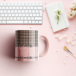 Karierte Kaffee-Tasse in Rosa und Schwarz Tasse