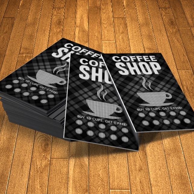 karierte Kaffeemaschine Treuekarte (coffee shop loyalty punch cards)