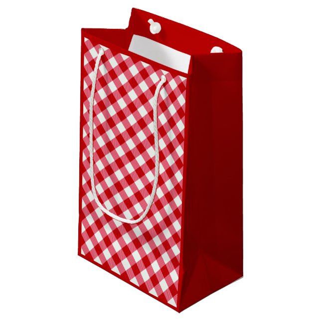 karierte karierte karierte, rote Farbe Kleine Geschenktüte (Vorderseite Schrägansicht)