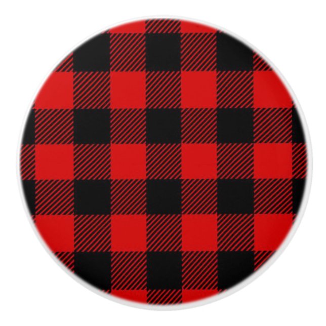 Karierte Keramik rot/schwarz Keramikknauf (Vorderseite)