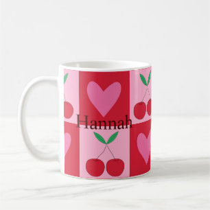 Karierte Kirschen mit rosa Herzen, benutzerdefinie Kaffeetasse
