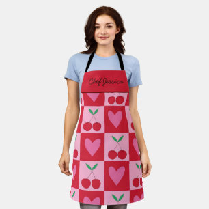 Karierte Kirschen mit rosa Herzen, benutzerdefinie Schürze