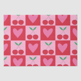 Karierte Kirschen mit rosa Herzmuster Seidenpapier