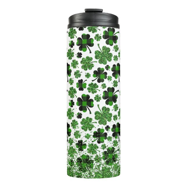 Karierte Kleeblätter Freude Thermosbecher (Vorderseite)