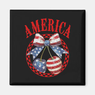 Karierte Kokette Amerika Kirschen Kirschschleife 4 Magnet