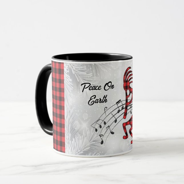 Karierte Kokopelli-Tasse rot und schwarz Tasse (Vorderseite Links)