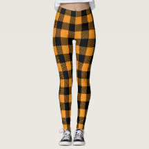 Karierte Leggings, schwarz und orange