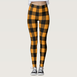 Karierte Leggings, schwarz und orange Leggings