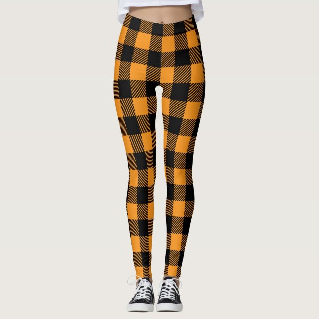 Karierte Leggings, schwarz und orange Leggings (Vorderseite)