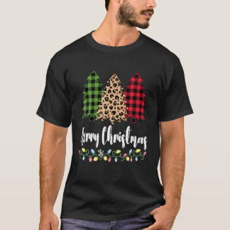 Karierte Leopardenmuster Frohe Weihnachtsbaum für T-Shirt