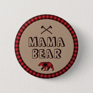 Karierte Lumberjack Mama Bear Birthday Baby Dusche Button