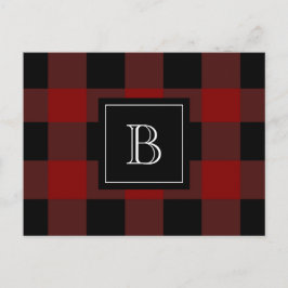 Karierte Lumberjack-Monogram, initial Red Black Postkarte