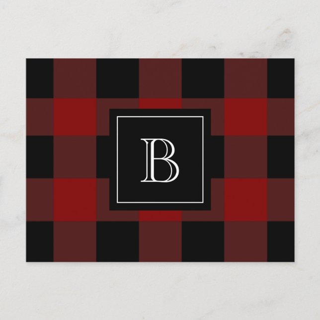 Karierte Lumberjack-Monogram, initial Red Black Postkarte (Vorderseite)