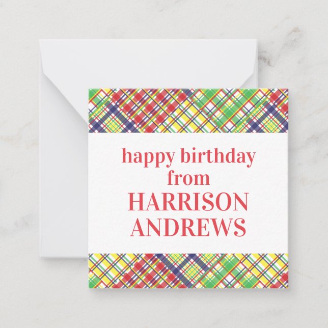 Karierte Madras Personalisierte Geschenkkarten Mitteilungskarte (Vorderseite)