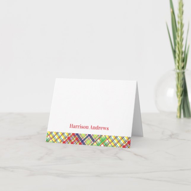 Karierte Madras Personalisierte Mitteilungskarten (Vorderseite)