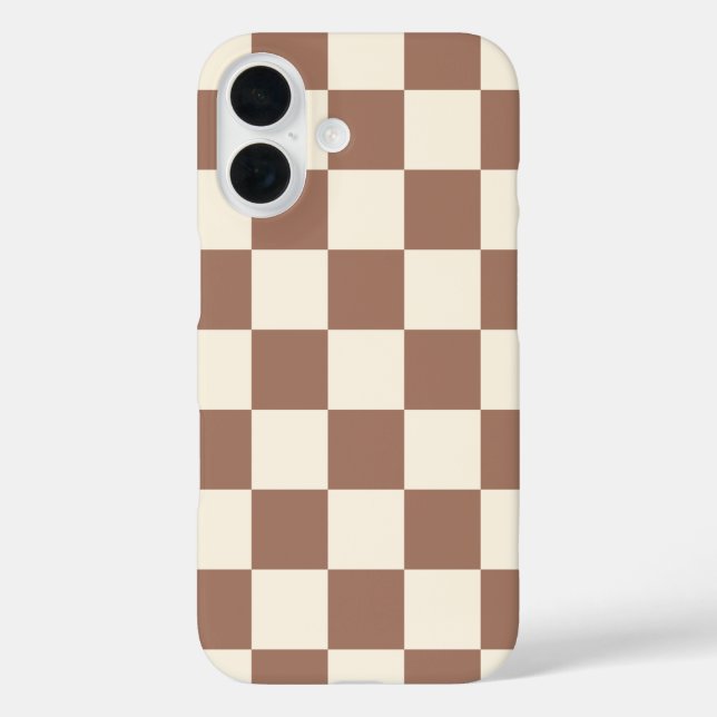 Karierte Mocha Mousse Brown White Girly Niedlich iPhone 16 Hülle (Rückseite)