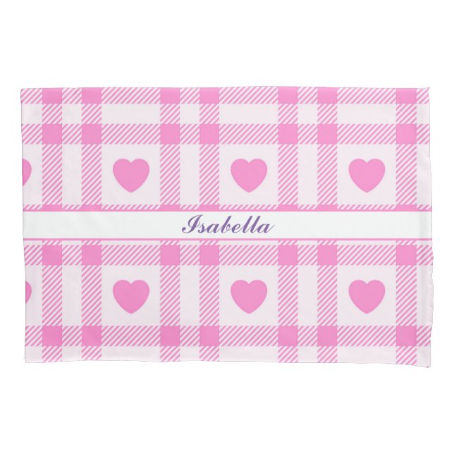 Karierte moderne rosa Herzenskollektion Kissenbezug (Vorderseite)