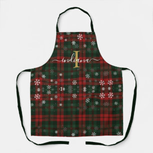 Karierte Monogram Script Snowflakes Tartan Custom Schürze