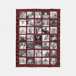 Karierte Monogramm-Fotoleime aus rotem Buffalo Fleecedecke