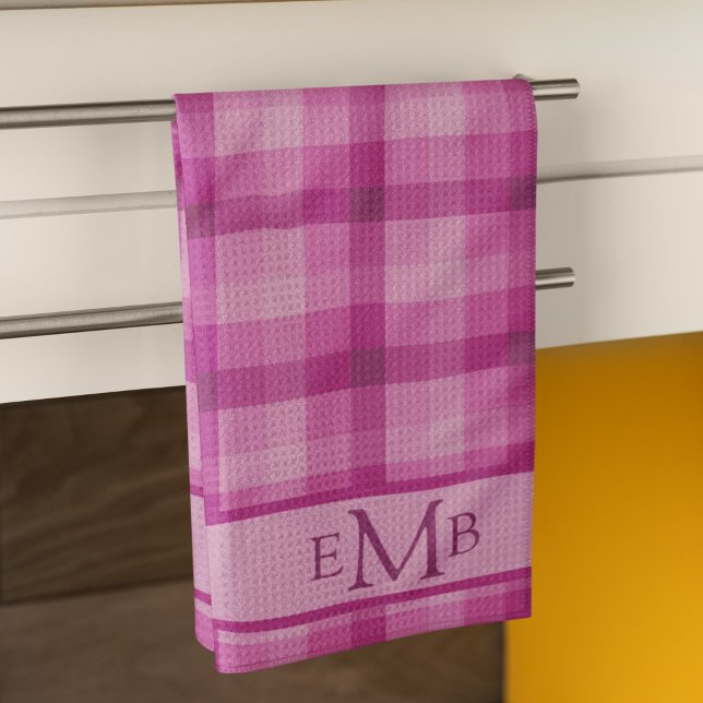 Karierte Monogramm-Initialen in Rosa Geschirrtuch (Von Creator hochgeladen)