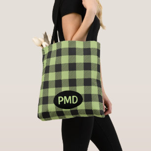 Karierte Monogramm-Initialen von Lime Green Black Tasche