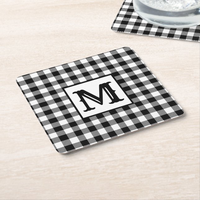 Karierte Monogramm Rechteckiger Pappuntersetzer (angewinkelt)