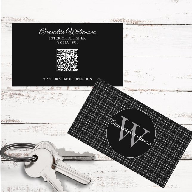 Karierte Monogramm Schwarz/Weiß Visitenkarte (Von Creator hochgeladen)