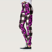 karierte Multiprint-Leggings mit rosa Leoparden