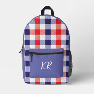 Karierte Muster-Initialen von Red White Blue Check Bedruckter Rucksack
