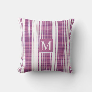 Karierte Muster Streifen Monogramm Lila weiß Kissen