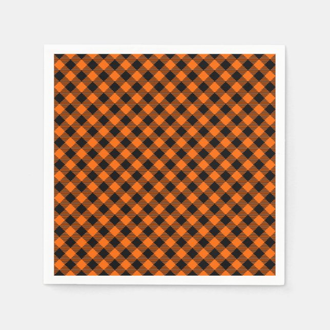 Karierte Napkins in Schwarz und Orange Serviette (Vorderseite)