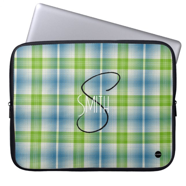 Karierte Notebook-Abdeckung mit blauem und grünem  Laptopschutzhülle (Vorderseite)