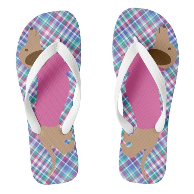 Karierte Pastel-Dackel Flip Flops (Fußbett)