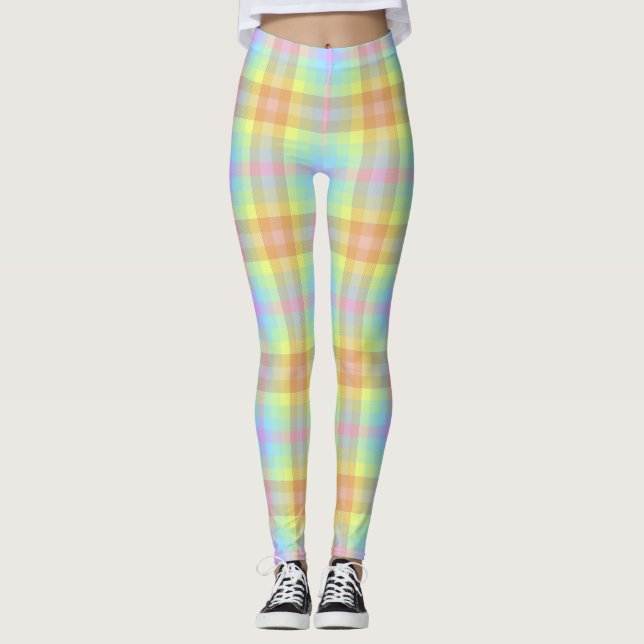Karierte Pastell-Rainbow-Leggings Leggings (Vorderseite)