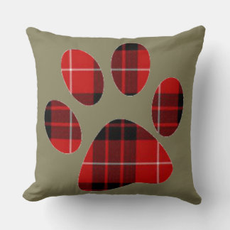 Karierte Paw-Druckfarbe Rot und Schwarzer Tartan Kissen