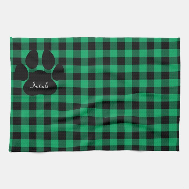 Karierte Paw grün und schwarz Druck Küchentücher (Horizontal)