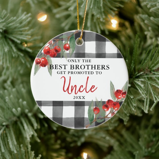 Karierte Personalisierte Brüder, die zu Onkel befö Keramik Ornament (Baum)