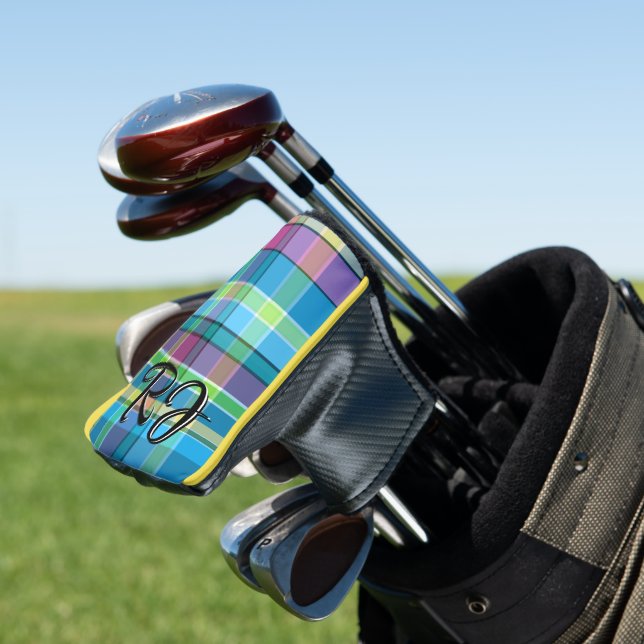 Karierte Personalisierte, Lila Gelbrösche Golf Headcover (In Situ)