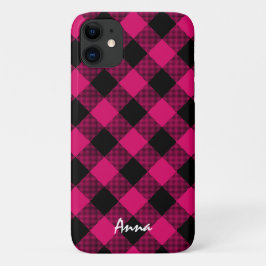 Karierte Personalisierte Rosa und Schwarz Buffalo iPhone 16 Pro Hülle