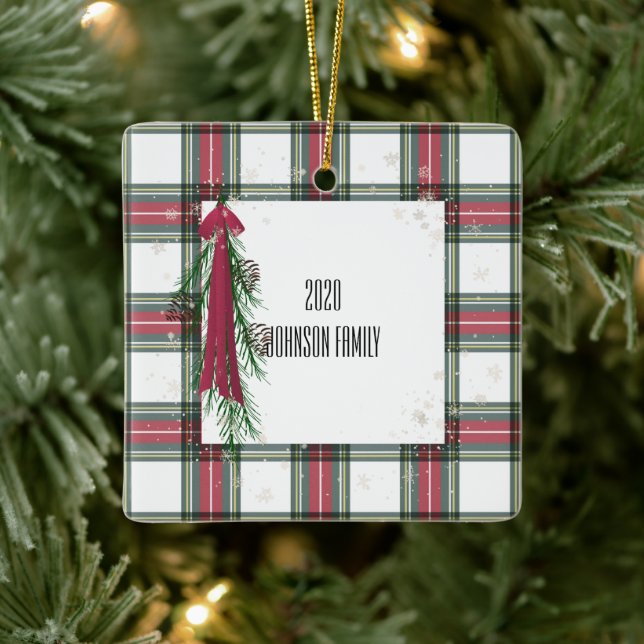 Karierte Personalisierte Weihnachtsfeier Keramik O Keramikornament (Baum)