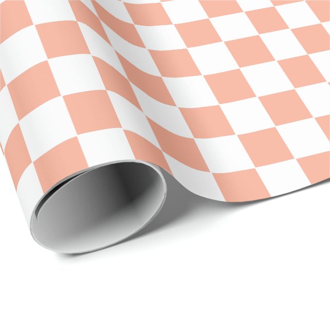 Karierte Pfirsich und Weiß  Geschenkpapier (Rolleneckpunkt)