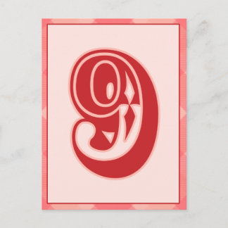 Karierte Pink-Nummer "9" Typografy Banner-Karte Postkarte