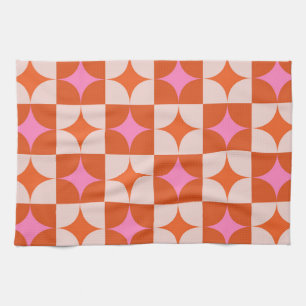 Karierte Pink Orange Sternenexplosionen im Stil de Geschirrtuch