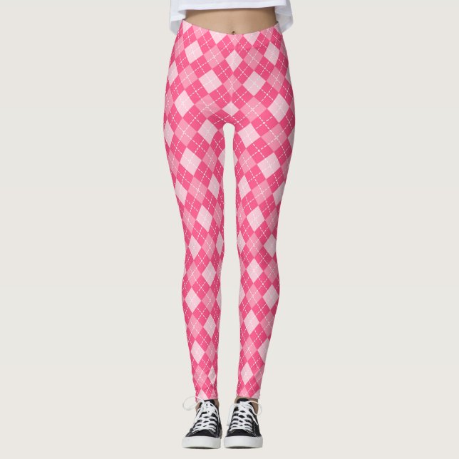 Karierte Pink-Raute Preppy Leggings (Vorderseite)