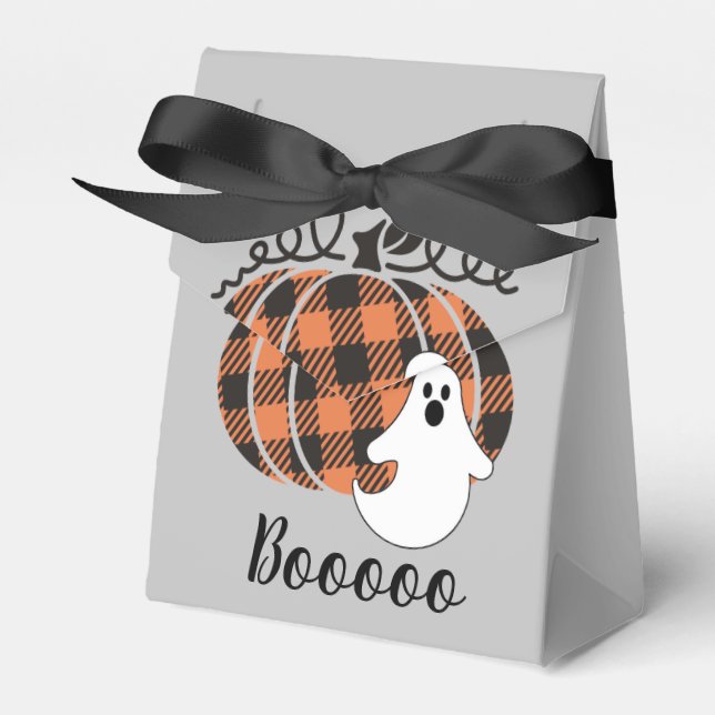 Karierte Pumpkin und Ghost-Gefälligkeitsbox Geschenkschachtel (Vorderseite)