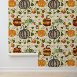 Karierte Pumpkins im Herbst Äpfel auf Gingham Tapete
