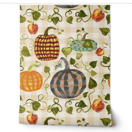 Karierte Pumpkins im Herbst Äpfel auf Gingham Tapete