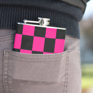 Karierte Quadrate Hot Pink Schwarz geometrisch Ret Flachmann